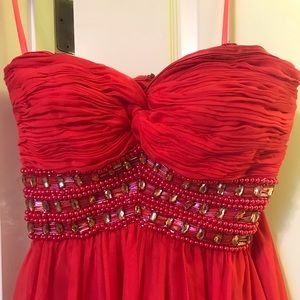 Red beaded prom dress